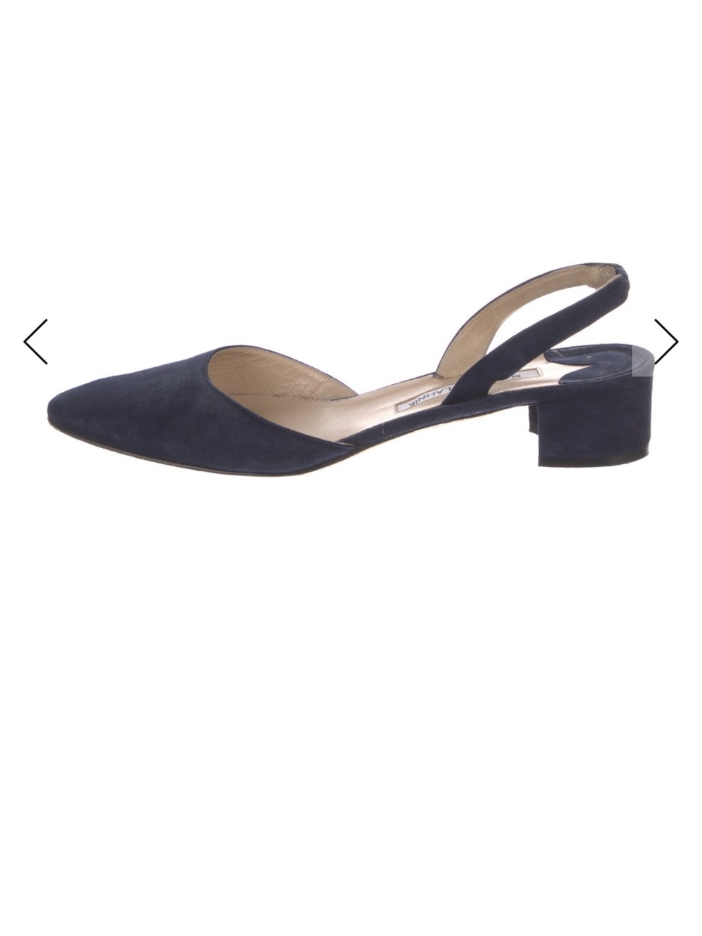 Manolo Blahnik Navy Suede Slingback Low Block Heel